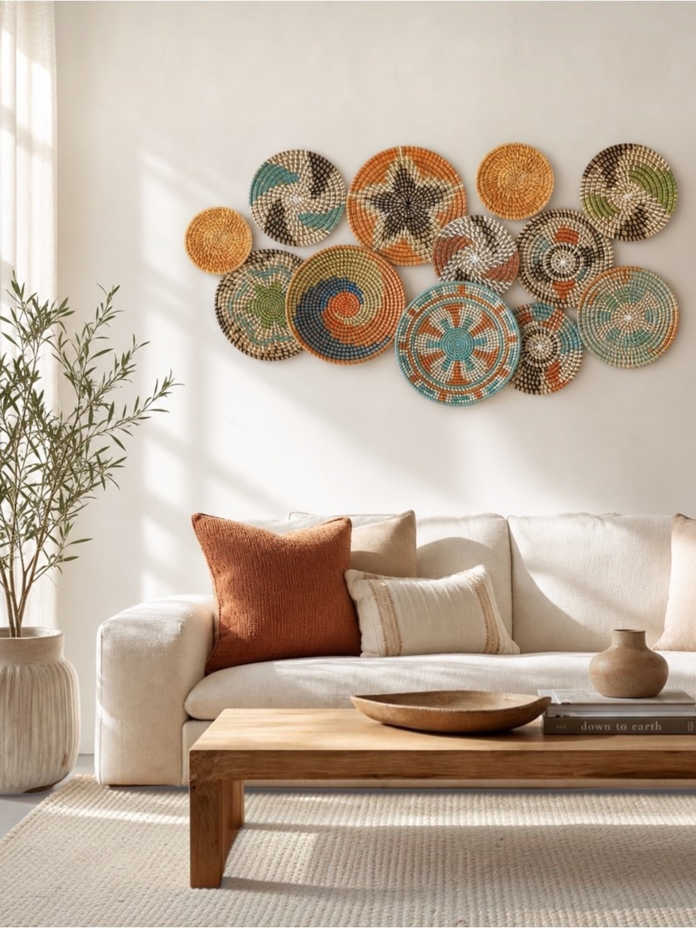 NEW West Elm 11-Piece Woven Wicker Rattan Colorful Boho Wall Hanging Baskets
